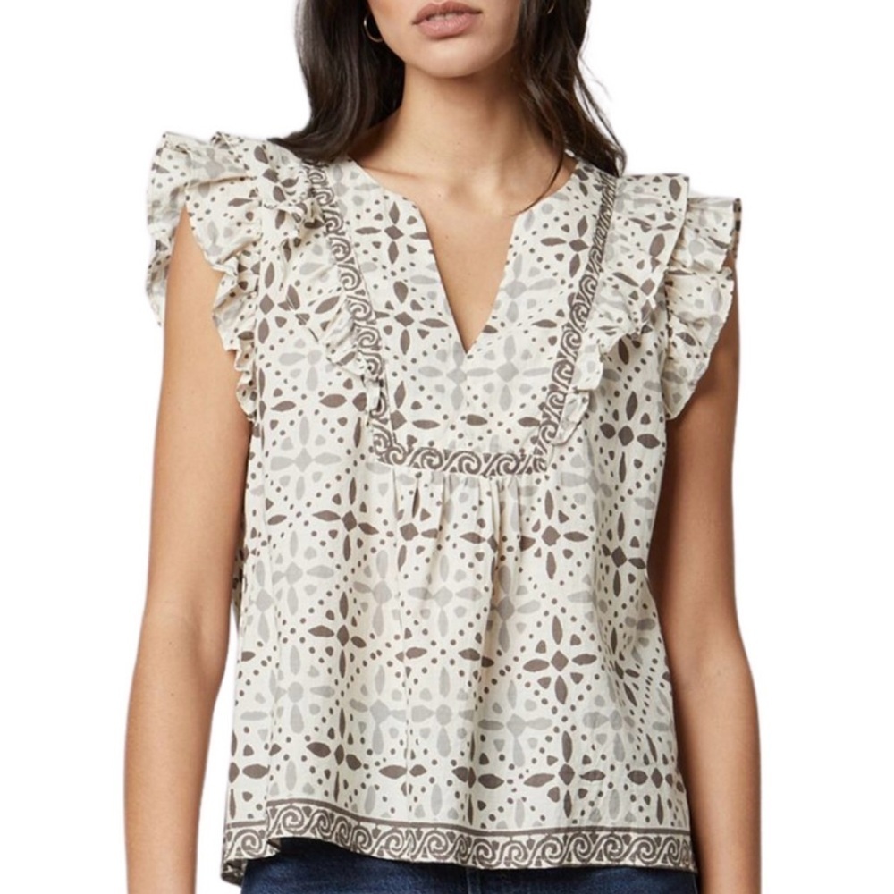 Velvet Anthropologie Corin Pebble print Lightweight Flutter sleeve shirt top XL